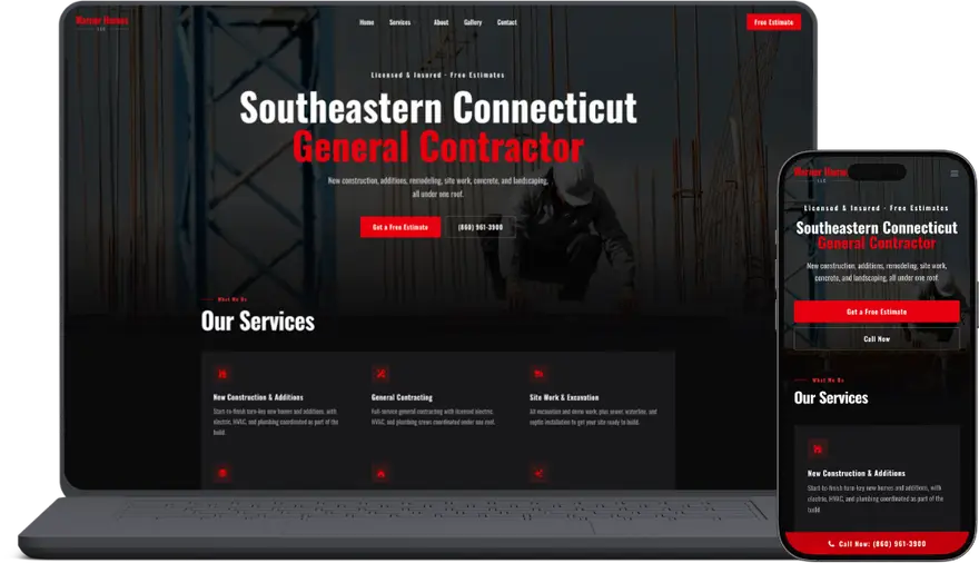 Warner Homes home page on a laptop and a phone
